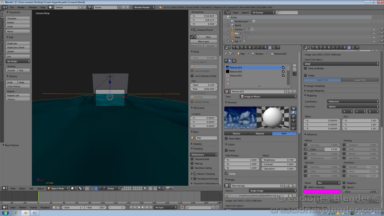 Creaciones Blender Trabajando con el Modificador Ocean en Blender 2.71