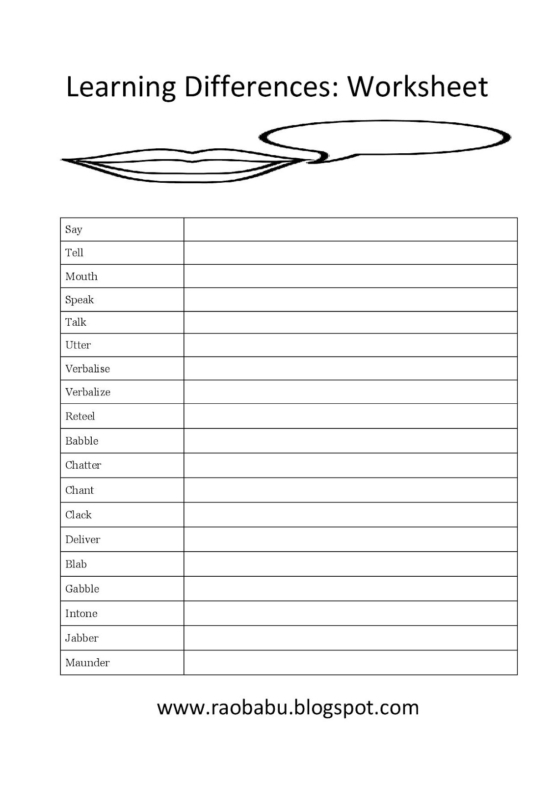 Learn English Learning Differences Worksheet