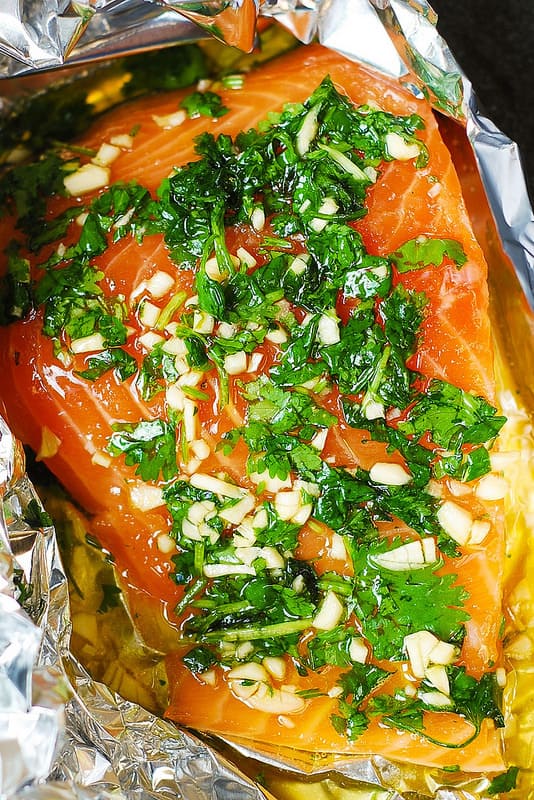 CILANTRO LIME HONEY GARLIC SALMON (BAKED IN FOIL) FOOD AND DRINK