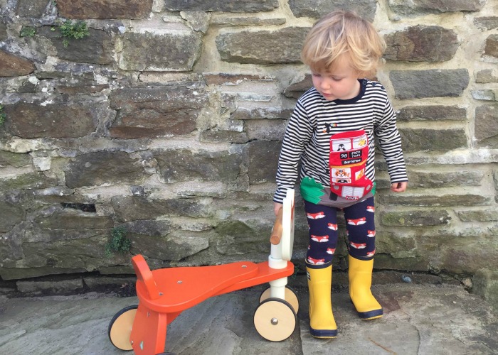 Squidge with his trike in his autumn Jojo Maman Bébé outfit