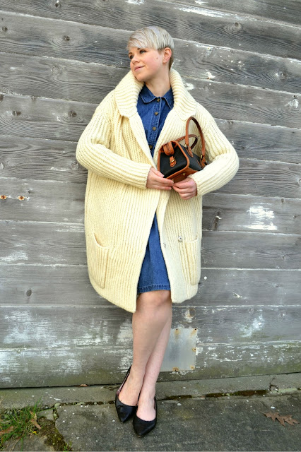 Look of the Day: Denim Dress & Miu Miu Sweater | Fleur d'Elise: Look of the Day: Denim Dress 