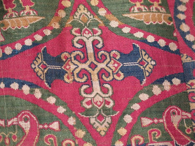 Detail of Sogdian textile - the Sogdians were the great merchants of the Silk Road kyrgyzstan art small groups tours, kyrgyzstan history, kyrgyzstan art craft textiles