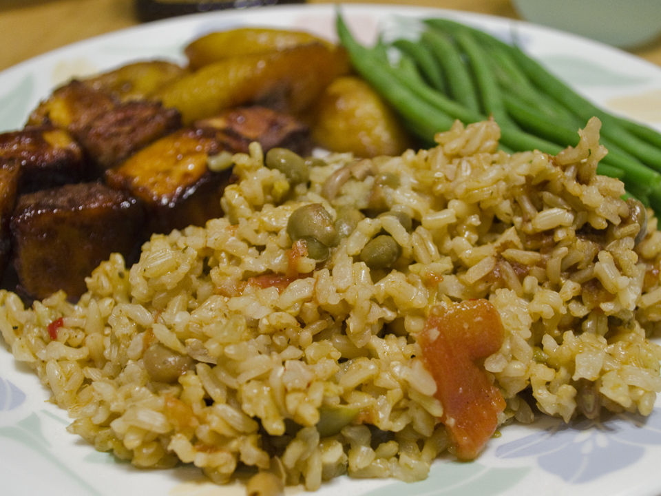 Vegan Family Home Cook Rice Cooker Puerto Rican “Yellow” Brown Rice