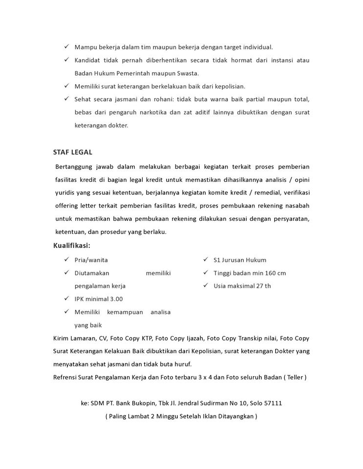 Surat Lamaran Kerja Bank Bukopin contoh surat lamaran
