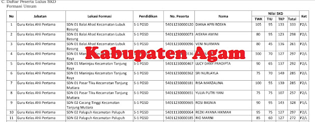 Daftar Nilai SKD dan Peserta SKB CPNS 2018 Kabupaten Agam