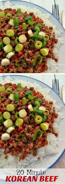 20 Minutes Korean ground Beef recipe served over rice (or in lettuce leaves)
