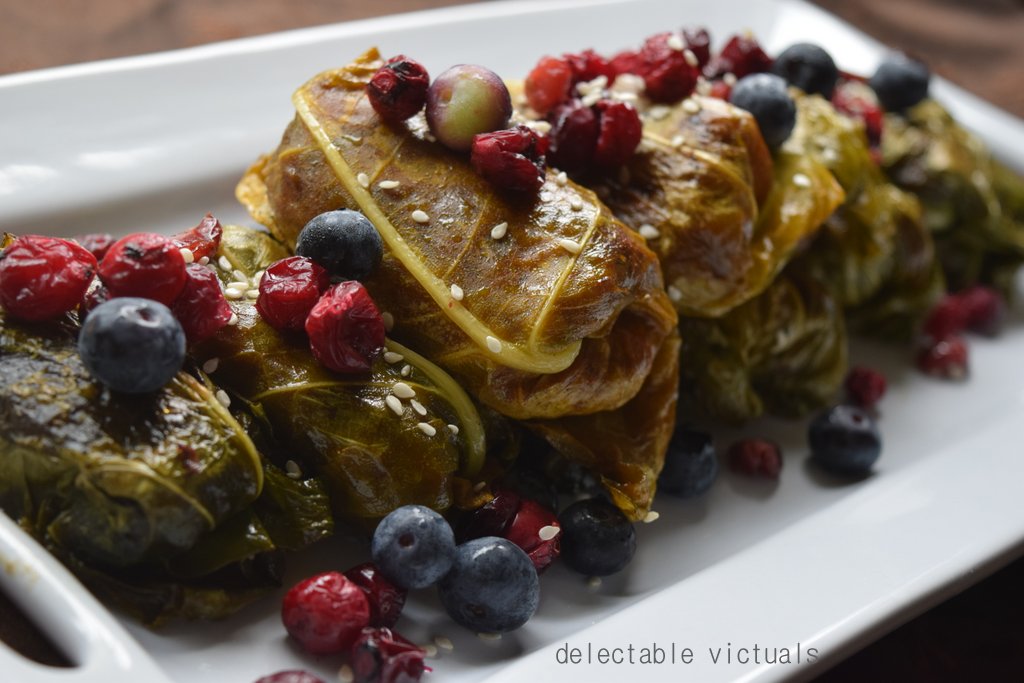 Delectable Victuals Stuffed Kohlrabi Greens Dolma Bites
