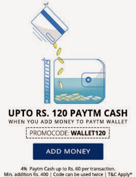 Upto Rs120 Cashback on Add wallet at PayTm Wallet