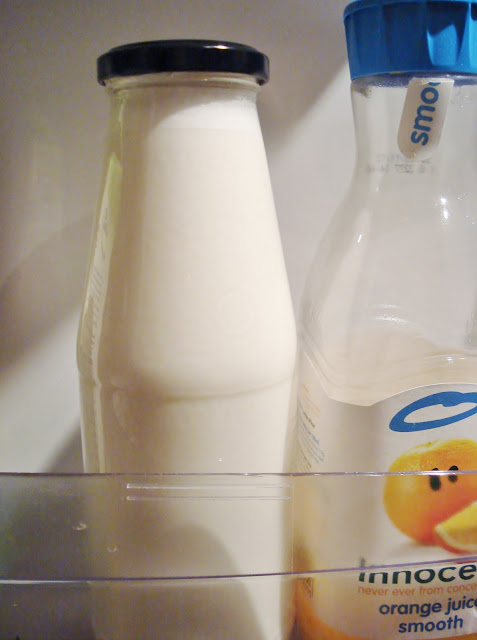Bottle of homemade almond milk