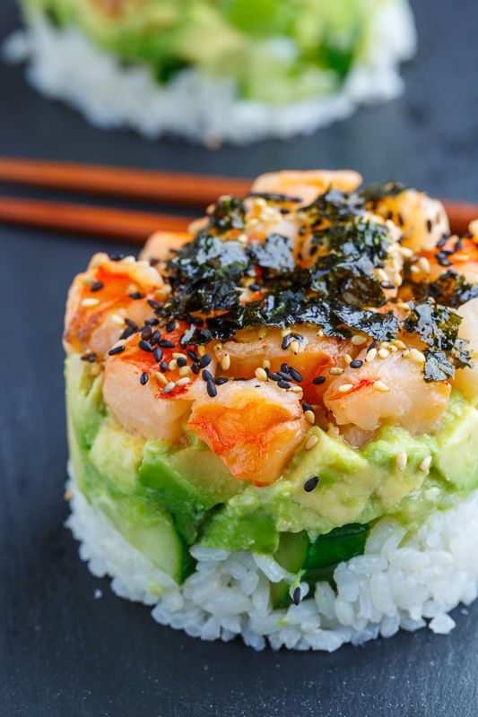 Spicy Shrimp Sushi Stacks Recipe on Closet Cooking