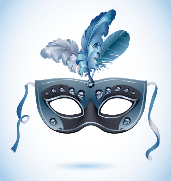 Máscara de carnaval azul con plumas - vector