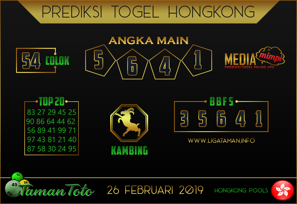 Prediksi Togel HONGKONG TAMAN TOTO 26 FEBRUARI 2019