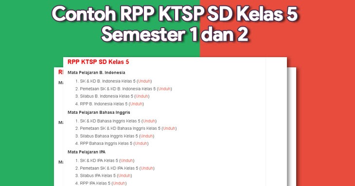 Contoh RPP KTSP SD Kelas 5 Semester 1 dan 2 Contoh RPP KTSP