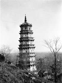 black and white photo of Hongshan Pagoda