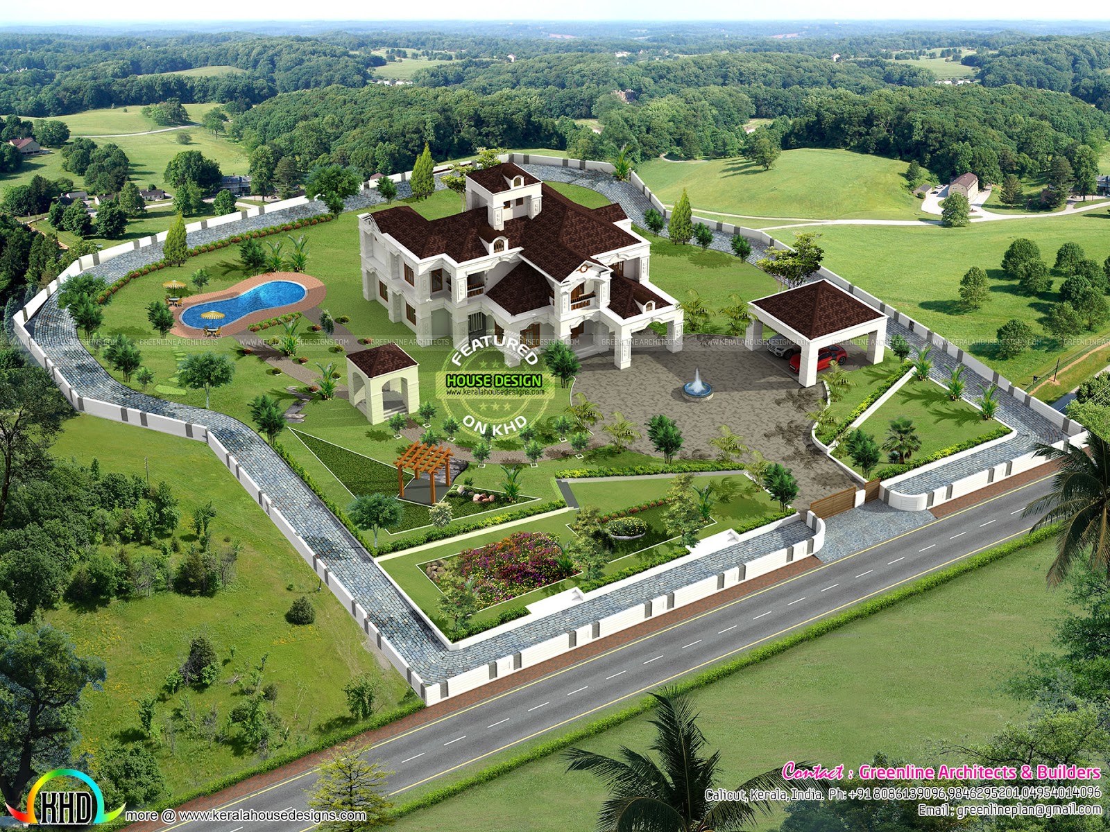 Aerial View Of A Beautiful Luxury Villa Kerala Home Design And Floor 