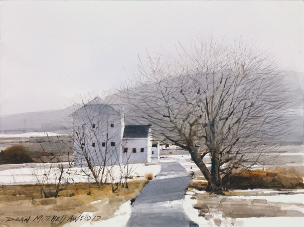 by Dean L. Mitchell, "Winter Light" - watercolor | pinturas, obras de arte, american art. by Dean L. Mitchell, "Winter Light" - watercolor | pinturas, obras de arte, imagenes bellas de paisajes, american art.