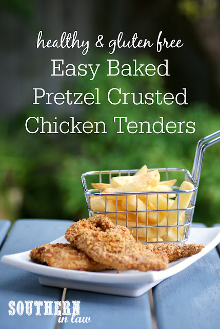 Healthy Baked Pretzel Crusted Chicken Tenders - healthy homemade fast food recipes, gluten free, low fat, clean eating friendly, baked chicken nuggets, healthy fried food