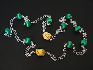 biżuteria z półfabrykatów - zieleń z żółtym (naszyjnik)