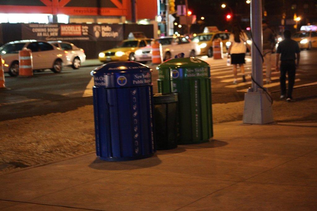 New garbage cans, recycling bins appear around arena block; will they