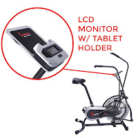 LCD digital monitor & device holder on Sunny Health & Fitness Zephyr SF-B2715 Air Fan Exercise Bike