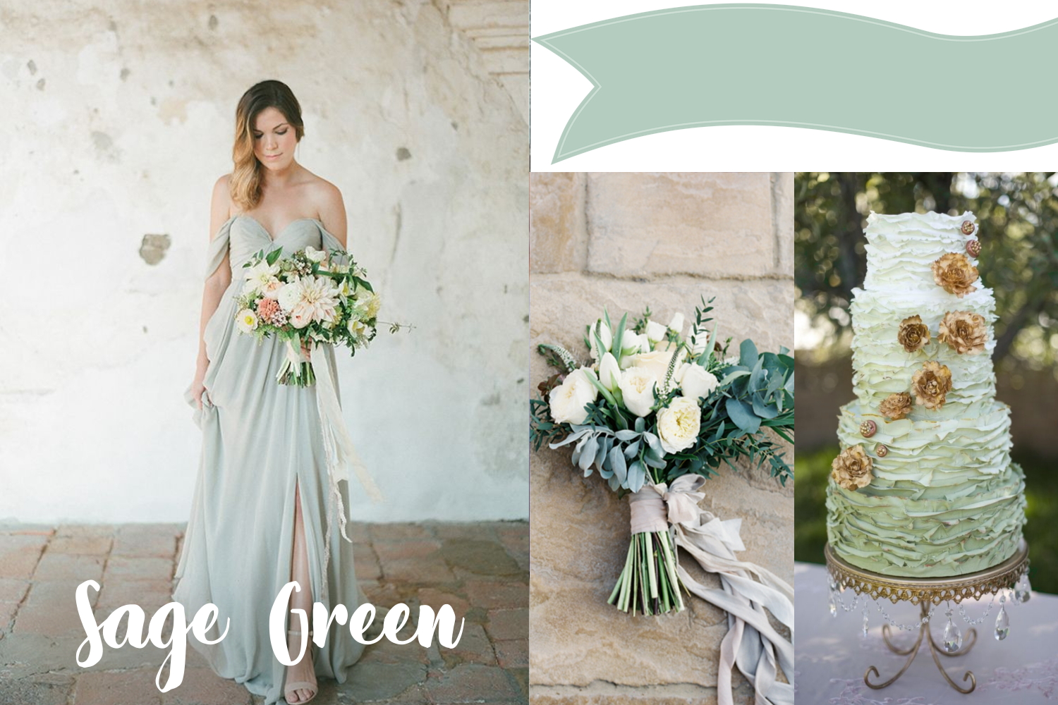 wedding collage with sage green bridesmaid dresses