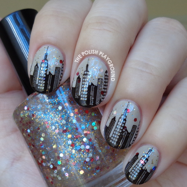 City Inspired Silhouettes Stamping Nail Art