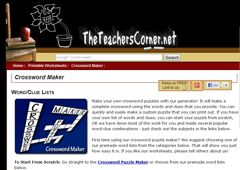 Theteacherscorner Net Crossword Puzzle Maker