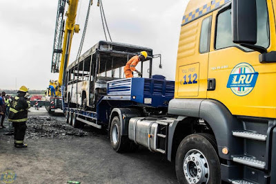 3 Photos: BRT bus burns on third mainland bridge