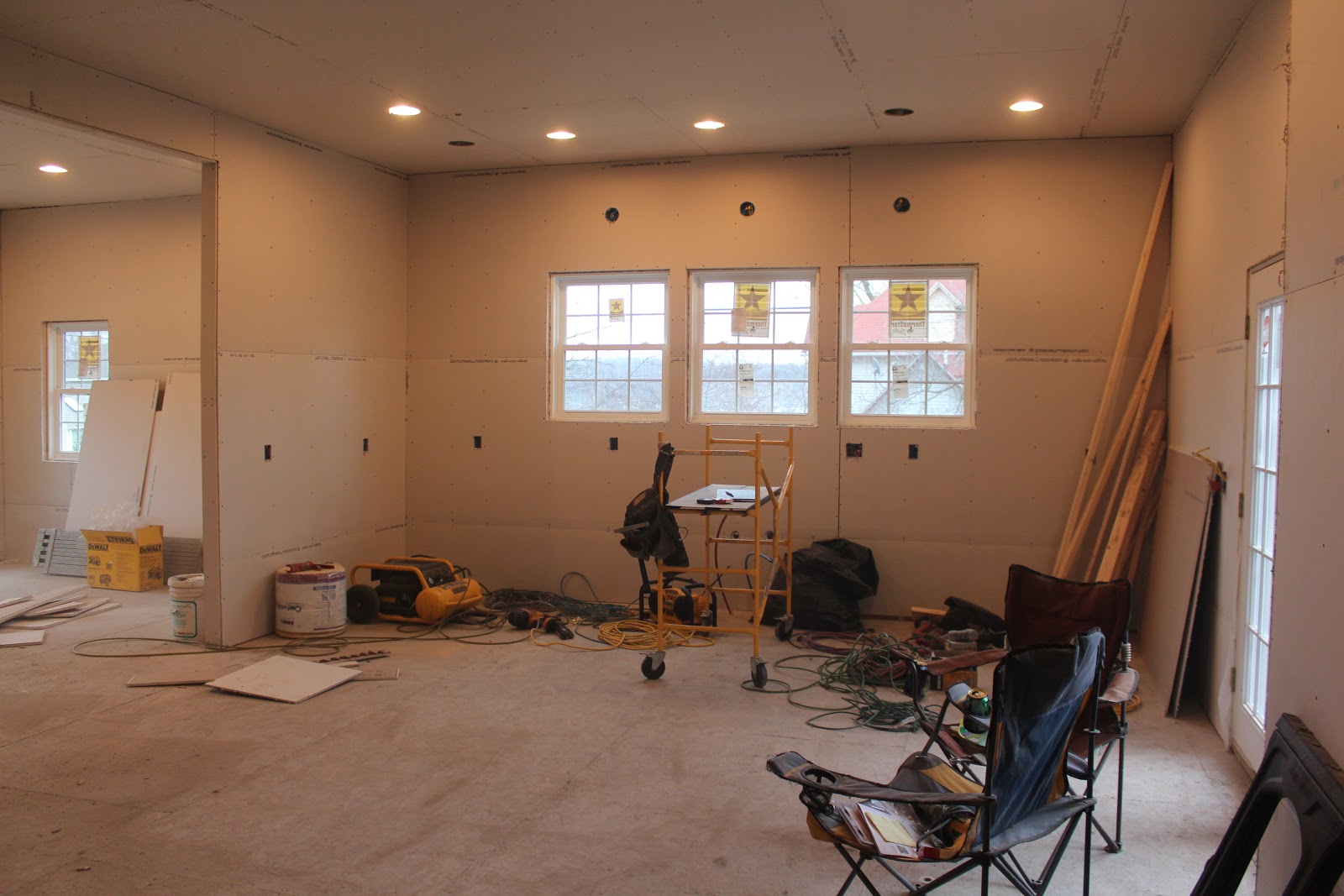 the corson cottage Our Renovation Moves Inside Drywall Installation