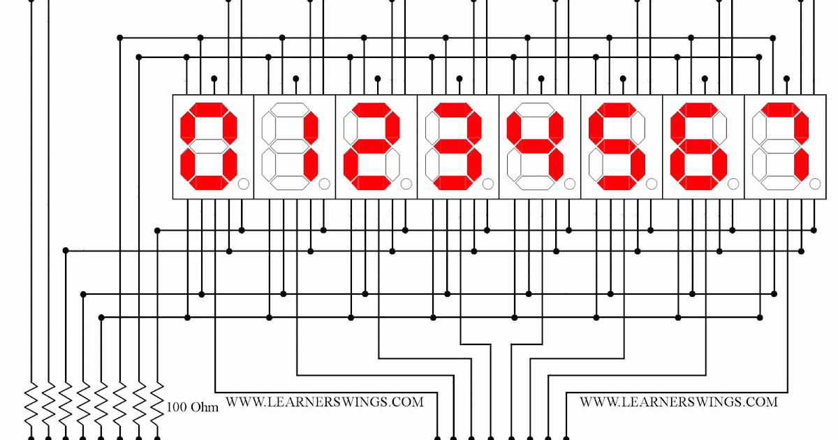 Scrolling Number Display in a Cluster of 8 Seven Segment ... arduino uno circuit diagram pdf 