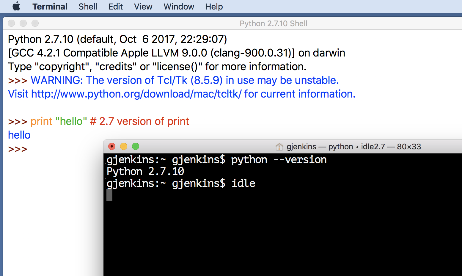 Python Version 2.7 Introduction using IDLE