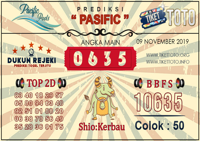 Prediksi Togel PASIFIC TIKETTOTO 09 NOVEMBER 2019