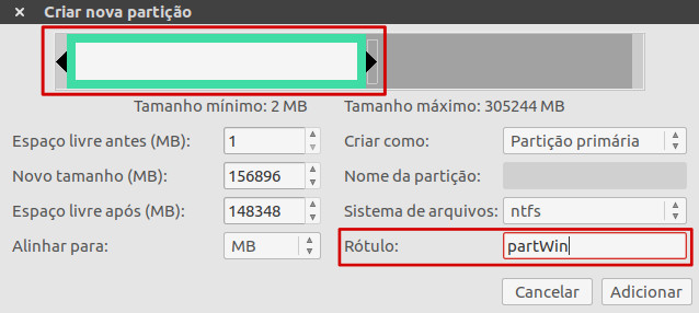 Definir a Partição Windows no Gparted particao windows ntfs no ubuntu linux