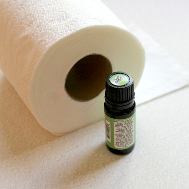 Use essential oil drops inside toilet paper tube to keep bathroom smelling nice.