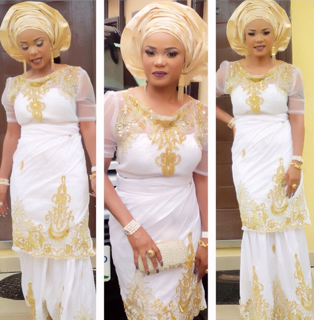 white lace and gold gele