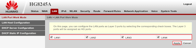 Konfigurasi Port LAN modem ONT Huawei HG8245A