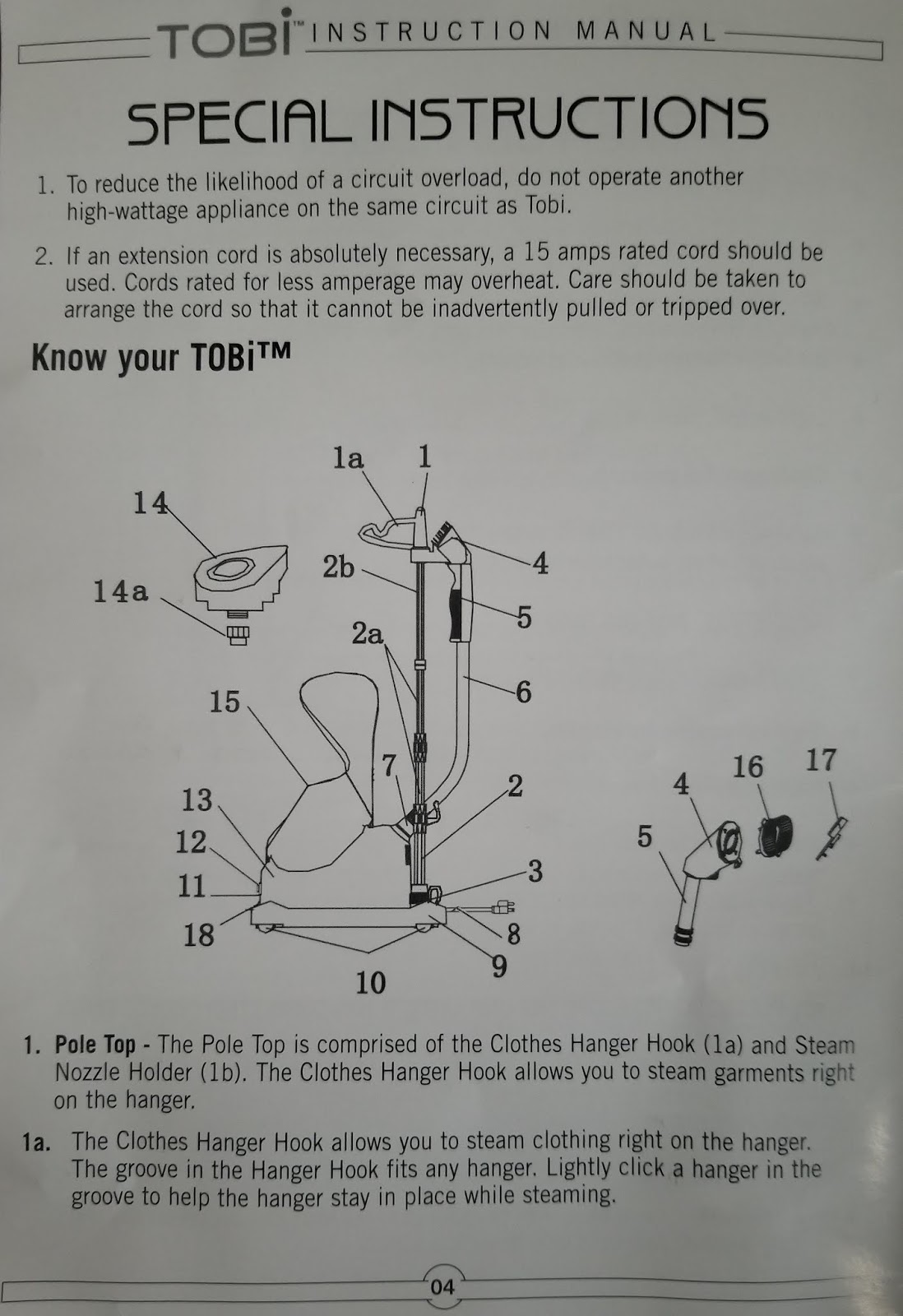 Find Your Manuals Here...: Tobi Upright Steamer Model EC1633 Instrucion