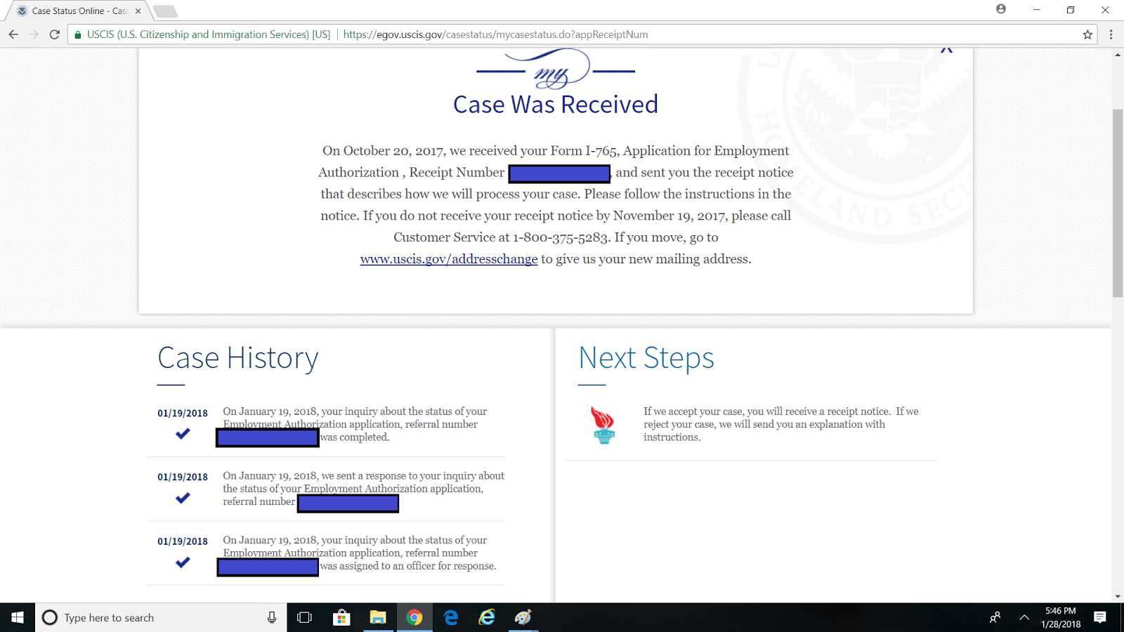 Check service request status on USCIS
