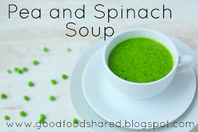 This quick and easy Pea and Spinach Soup will be ready in minutes but keep you full for hours! www.goodfoodshared.blogspot.com