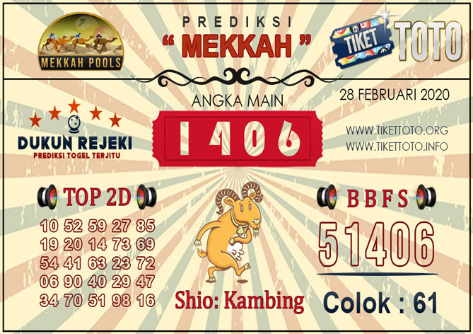 Prediksi Togel MEKKAH TIKETTOTO 28 FEBRUARI 2020