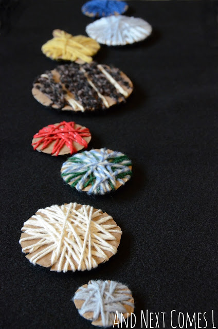 Outer space craft for kids using yarn and cardboard