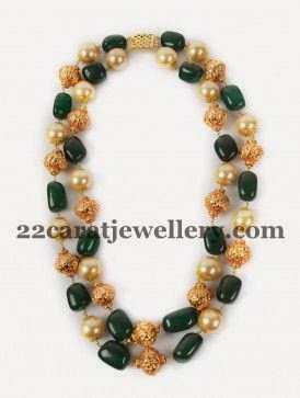 Two Layers Pearls Emeralds Drops Set