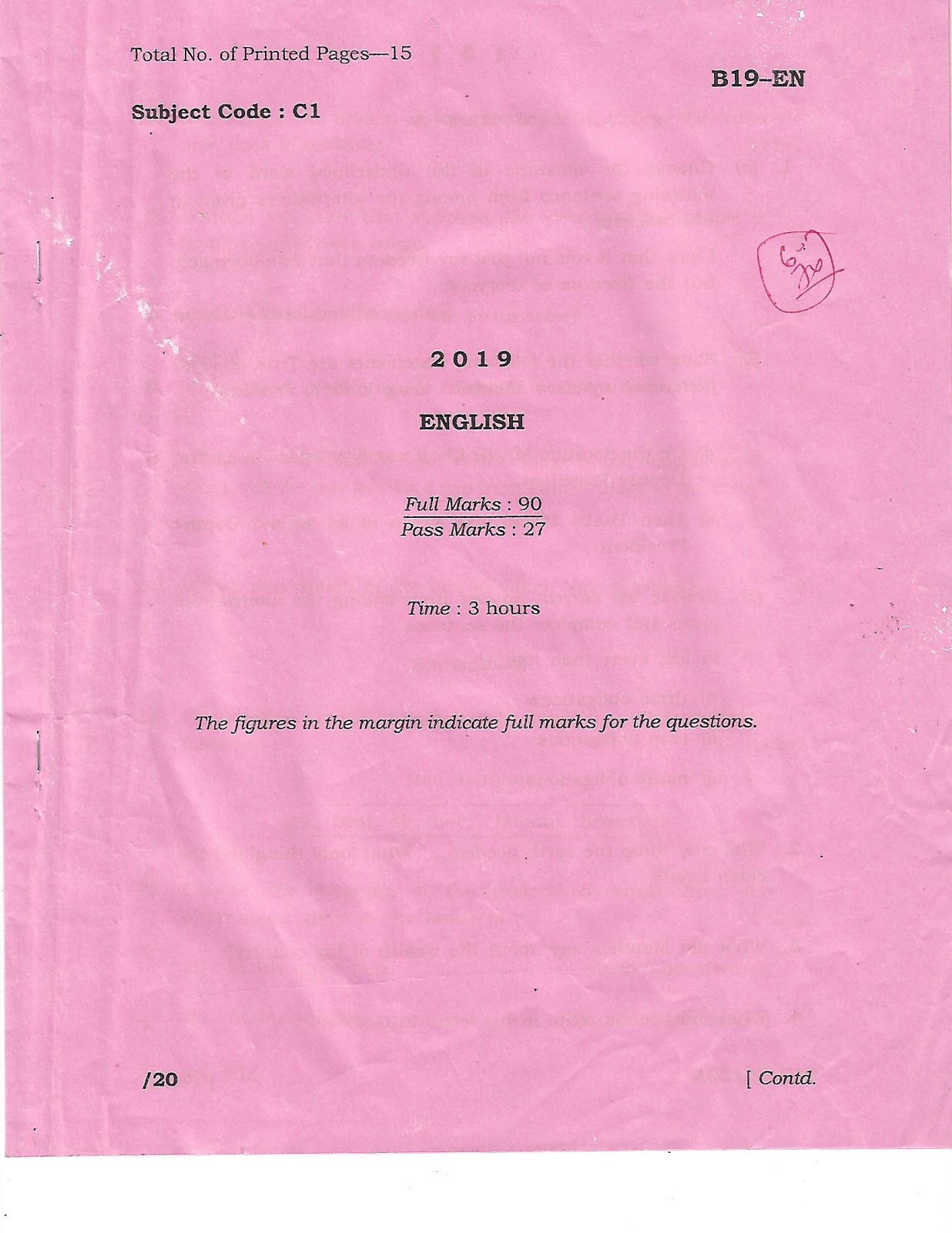 HSLC ENGLISH2019 Question Paper