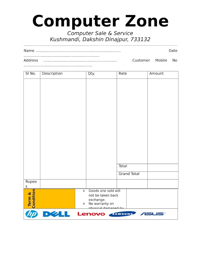 Simple Invoice Format, Bill Format Word , PDF, Image Format