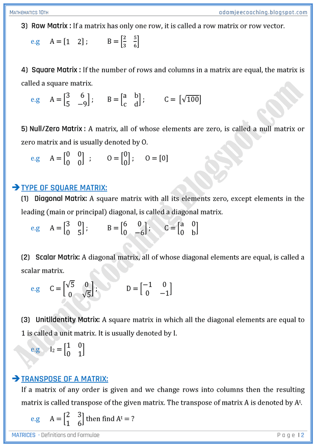 matrices-definitions-and-formulae-mathematics-10th