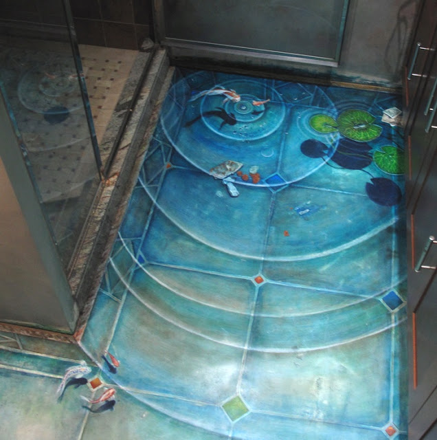 Awesome 3d bathroom floor murals with waves effect