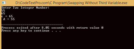 Swapping two number in c