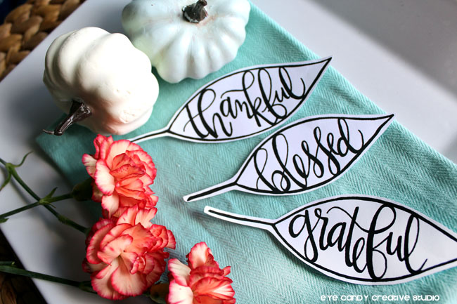 friendsgiving decor idea, hand lettered placecards, thanksgiving, fall