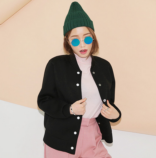 [Stylenanda] Contrast Snap Button Bomber Jacket KSTYLICK Latest