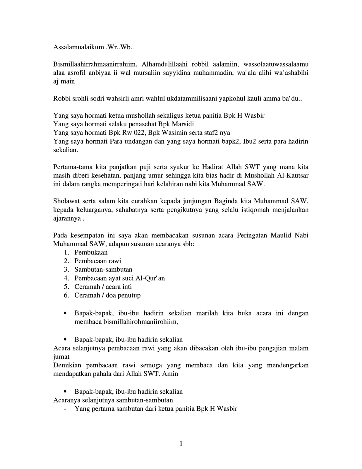 susunan acara maulid nabi wood scribd indo